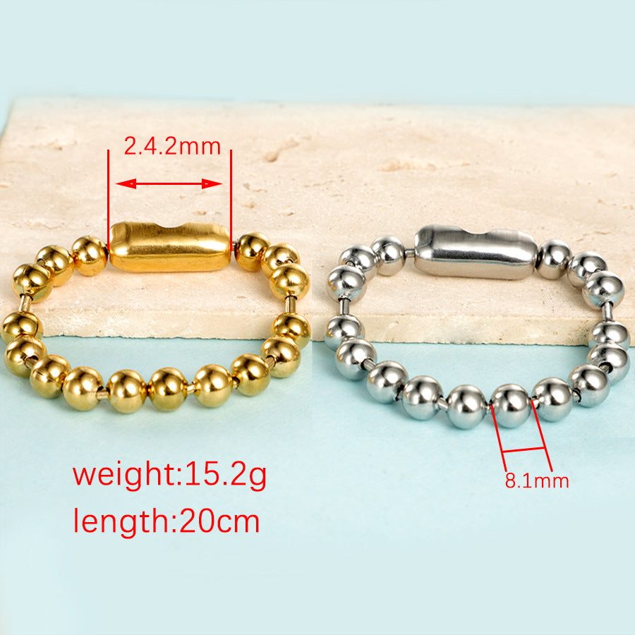 Stainless Steel 8mm Beaded Chain Bracelet for Hip-Hop