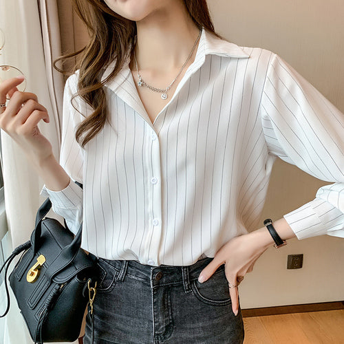 Simple Stripe Women's Chiffon Shirt for Office Fashion