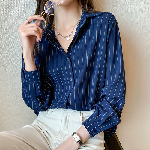 Simple Stripe Women's Chiffon Shirt for Office Fashion