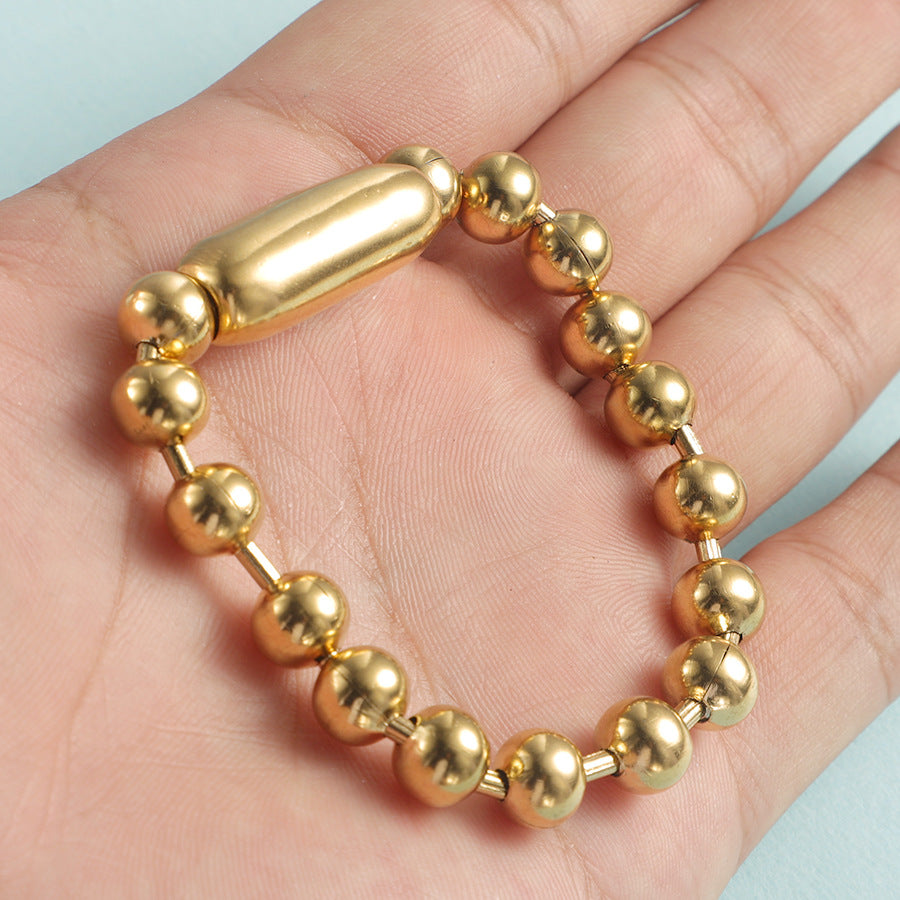 Stainless Steel 8mm Beaded Chain Bracelet for Hip-Hop