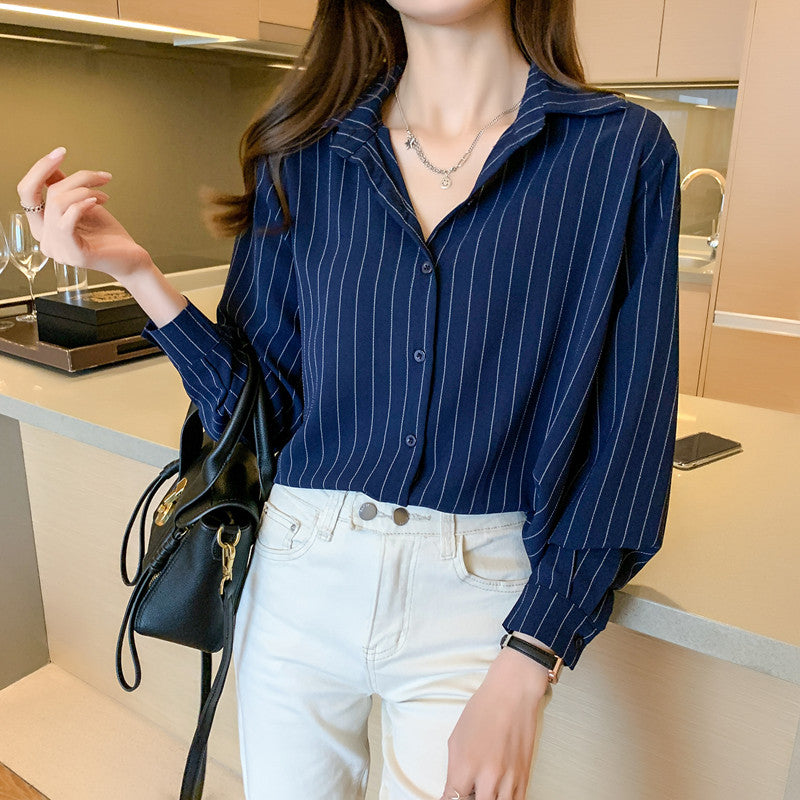 Simple Stripe Women's Chiffon Shirt for Office Fashion