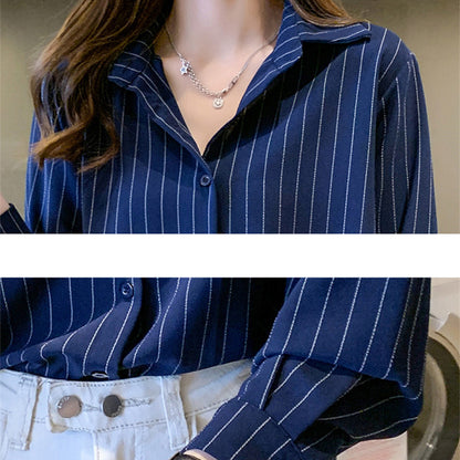 Simple Stripe Women's Chiffon Shirt for Office Fashion