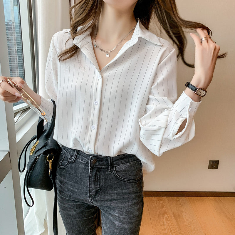 Simple Stripe Women's Chiffon Shirt for Office Fashion