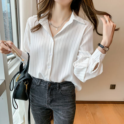 Simple Stripe Women's Chiffon Shirt for Office Fashion